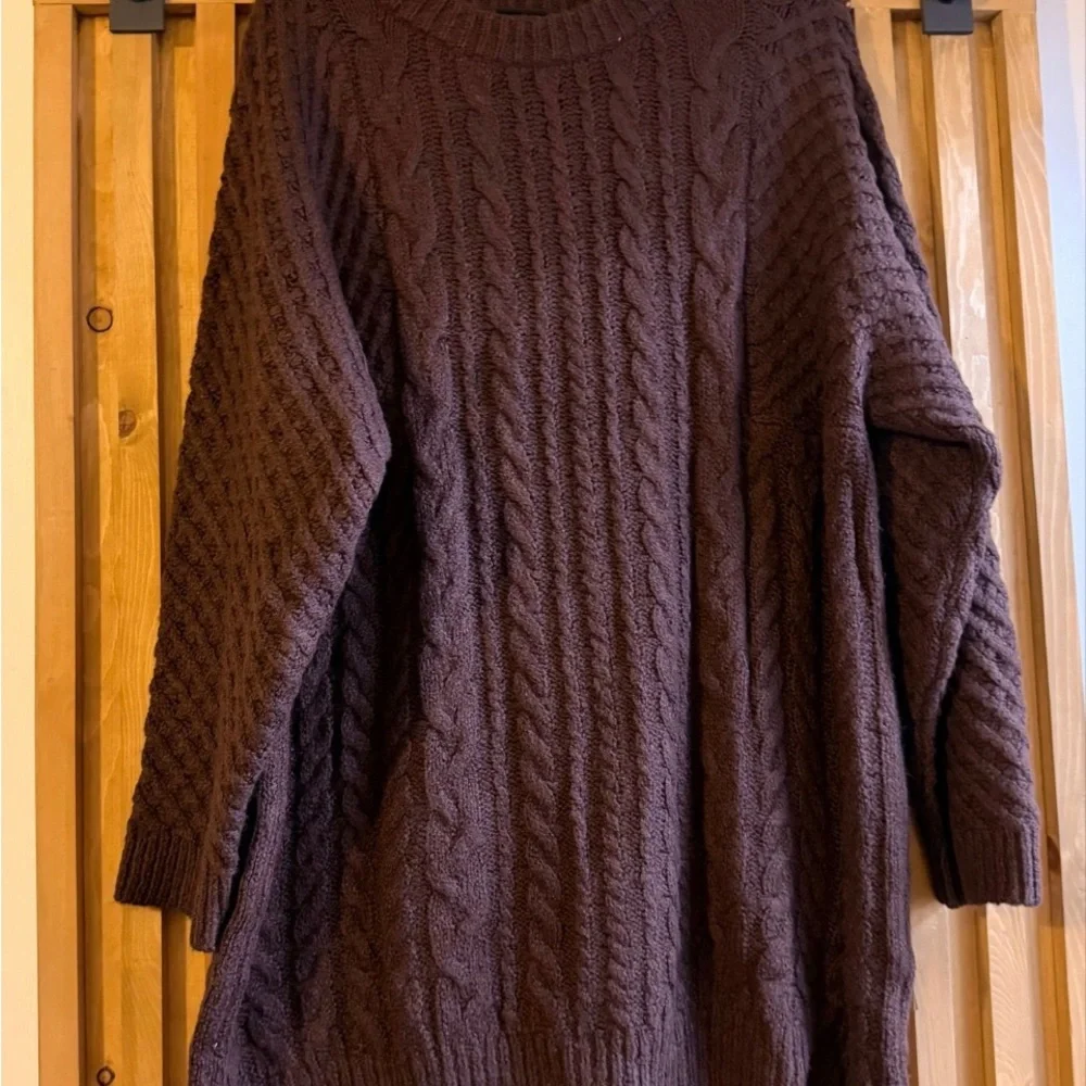 NATURAL LIFE Chocolate Cable Knit Long Sweater Large nwt pit 24” length 33” - Picture 1 of 6